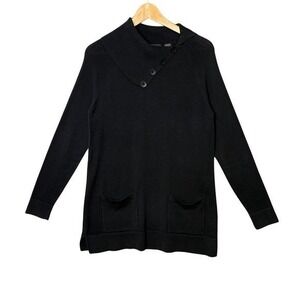 Jeanne Pierre Womens Cowl Neck Tunic Sweater Size Small Black Pockets Minimalist